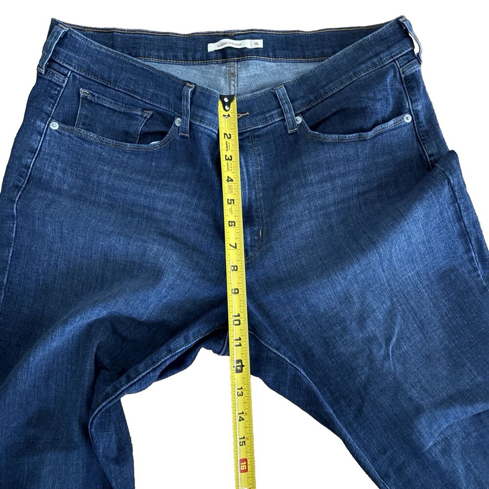 Levi's Jeans Womens 16 Blue Dark Wash Straight Classic Stretch Pockets 27 inseam - Picture 7 of 16